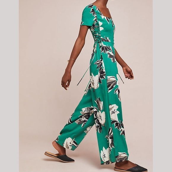 Anthropologie Pants - Maeve Sienna Floral Jumpsuit Wide Leg Side Lacing